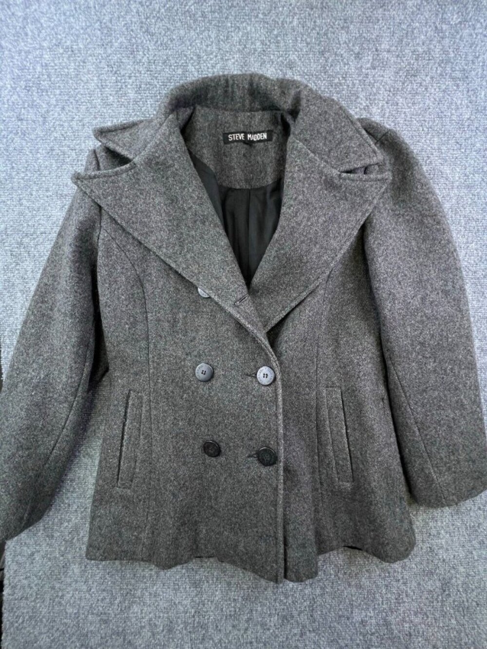 Steve Madden Women Medium Wool Blend Peacoat Gray Long Sleeve Acetate Lining USA